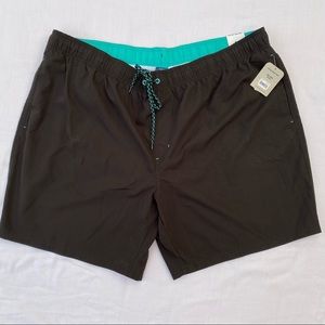 George Big & Tall Solid Black Above the Knee Swim Trunks w/ Elastic Waist Sz 3XL